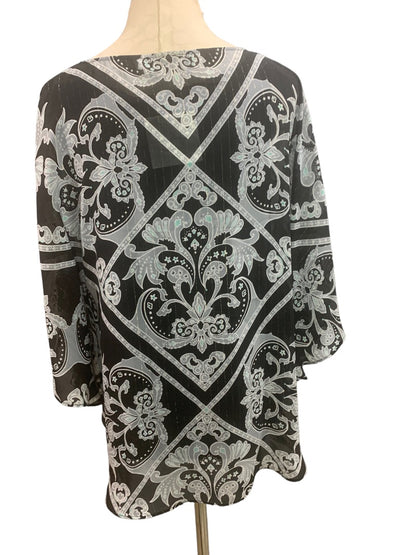 Medium Bob Mackie Wearable Art 2 Piece Cami and Sheer Blouse Black Metallic