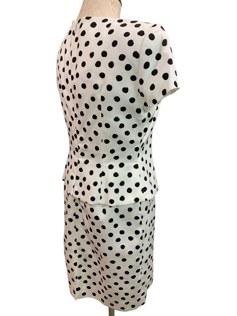 Size 8 Evan-Picone New Retro Style Black White Polka Dot Sheath Dress