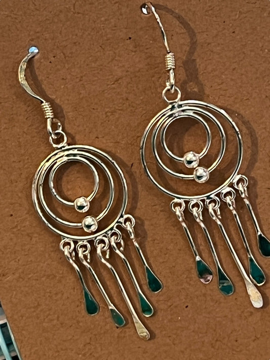 Sterling Triple Loop Chandelier Dangle Earrings Pierced