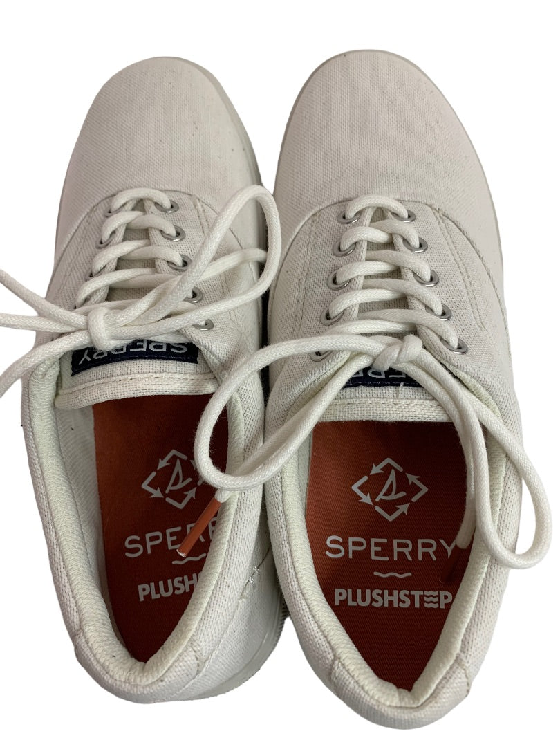 Size 7 Sperry PlushStep Men's New White Canvas Lace Up Sneakers Halyard STS25087