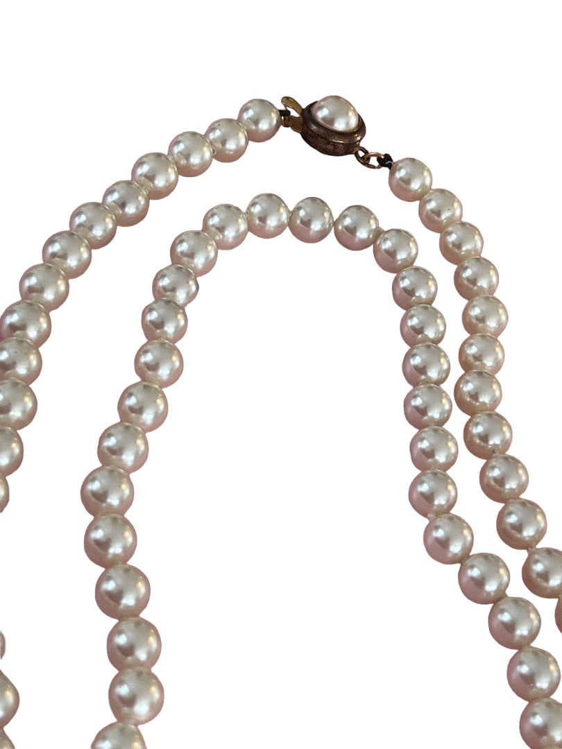 Vintage Faux Pearl Hand Knotted Necklace 31"