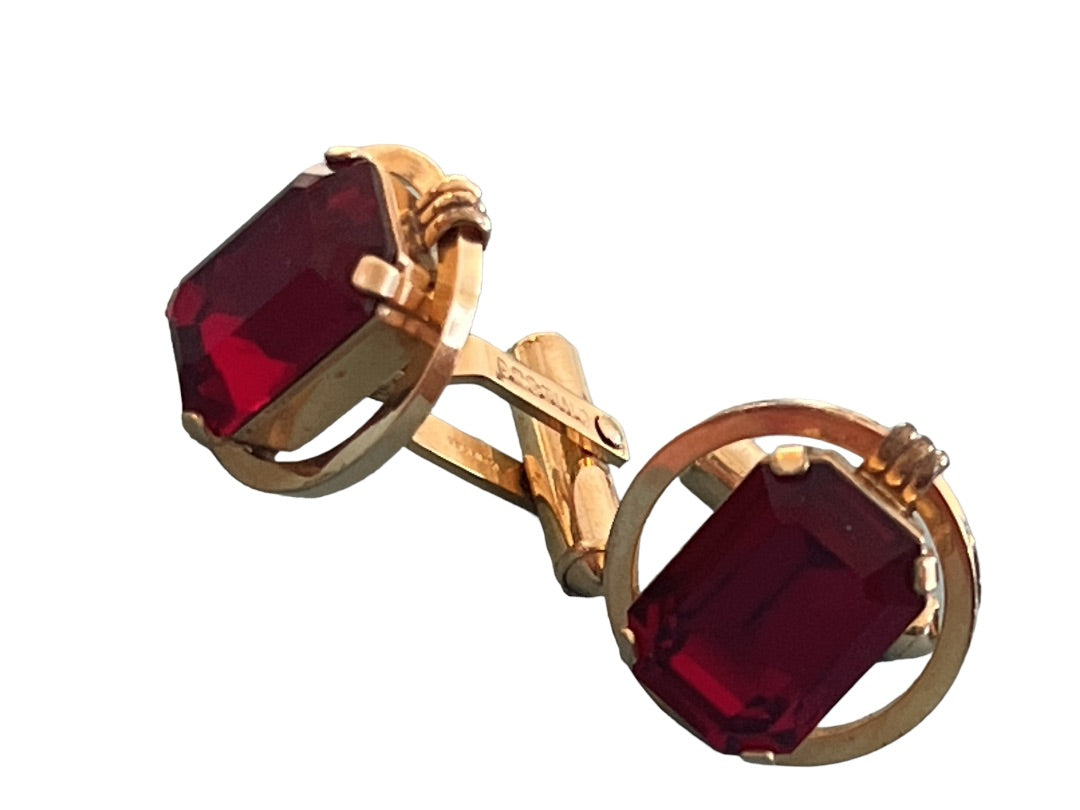 Rare Vintage Destino Ruby Glass Cufflinks 12k Gold Filled