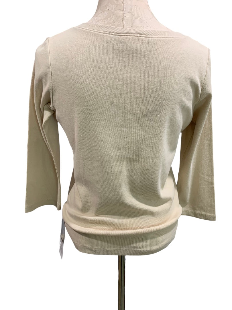 Small First Issue Liz Claiborne New Women's Tan Embellished V-Neck Top 3/4 Sleeve Pullover