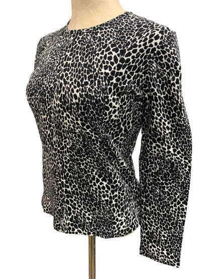 Medium Petite Jones New York Petite Women's Black White Animal Print Long Sleeve Tshirt