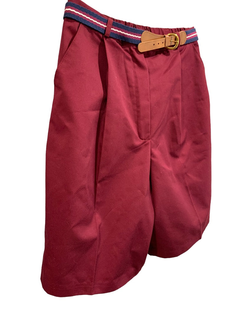 Size 12 Russ Sport Women's Burgundy New Chino Golf Shorts 1980s Belt