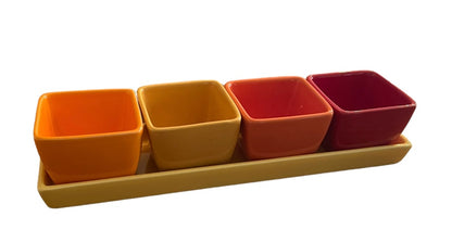 Crate & Barrel 5 Piece Condiment Tray Serving Set  Yellow Red Orange