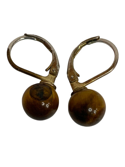Vintage Tiger's Eye Leverback Earrings Pierced .75" Drop Dangle