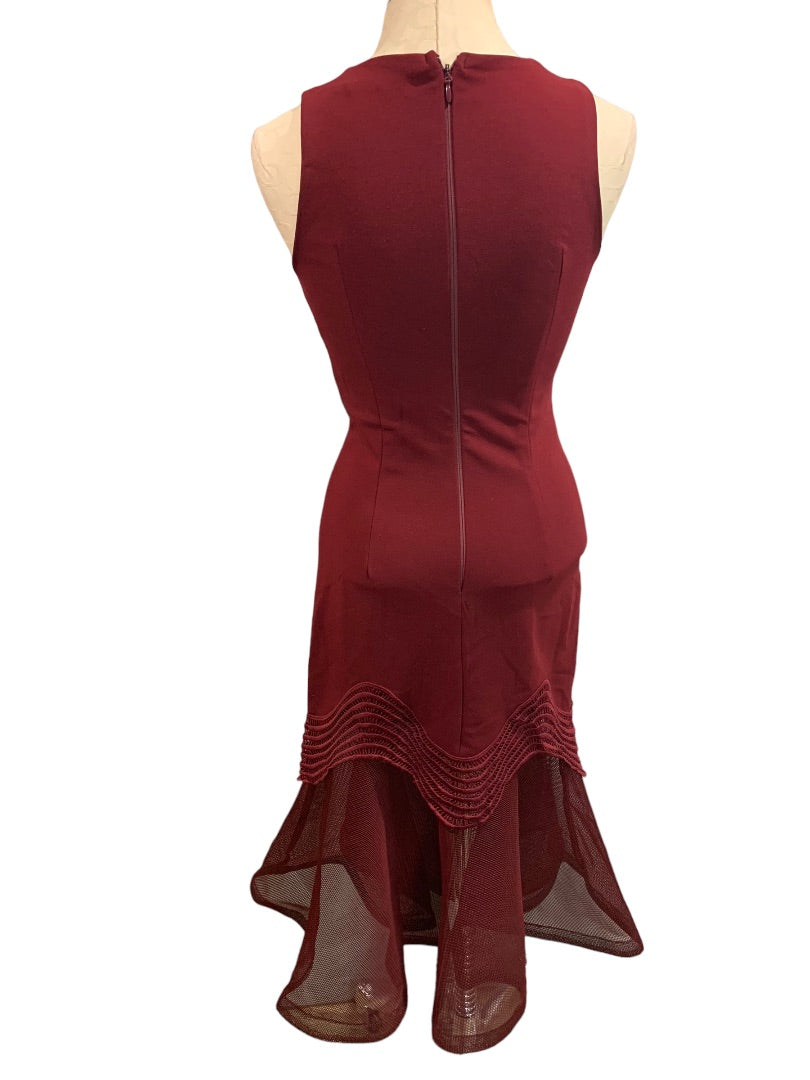 Small Ina Women's Fitted Trumpet Hem Maroon Sleeveless Long