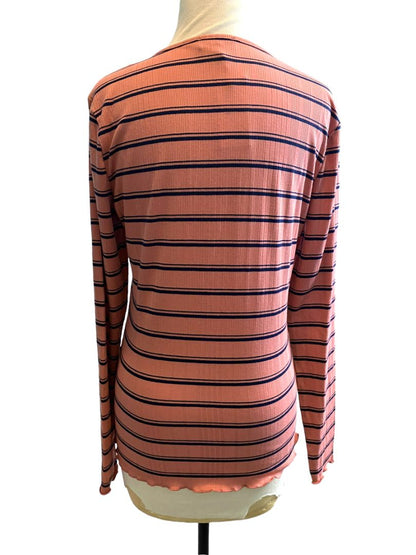 NWT Jessica Simpson Esme Ribbed Long Sleeve Striped Blouse Blue and Tawny Orange Medium