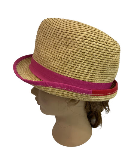 Small Nine West Straw Hat Beach Poolside Womens Pink Red Band 6 7/8"