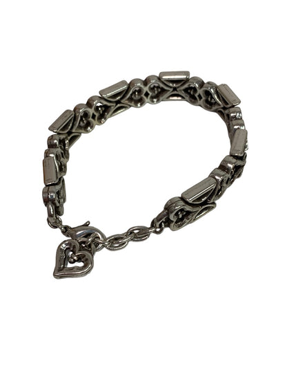 Chunky Silvertone Heart Link Bracelet 7.5"-8.5" Lobster Clasp