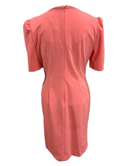 Size 10 DKNY New Coral Faux Wrap Dress Twist Front V-Neck Stretch Polyester