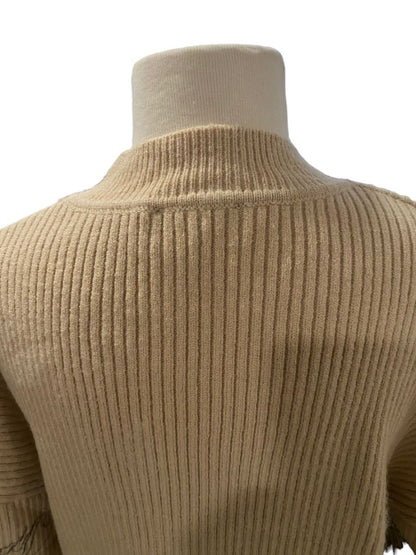 Large Cider Tan Graphic Print Sweater Funnel Neck Ribbed