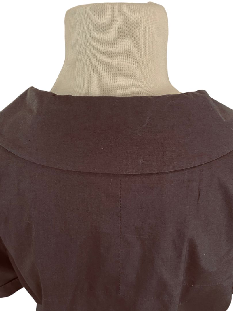 Large Peserico Brown Button Blouse Short Sleeve Peter Pan Collar Lined (Italy 48)