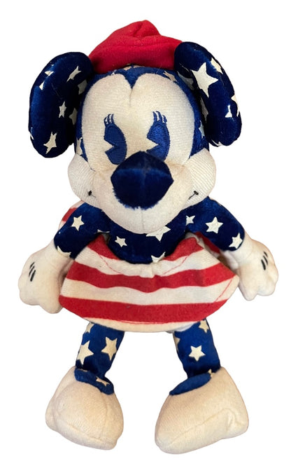 Disney Store Patriotic Red White Blue Minnie Mouse Blue Nose 9" Plush