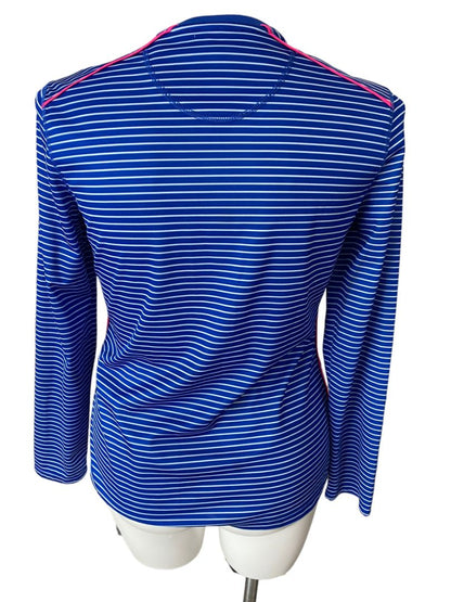 Large Reel Legends Freeline Blue Striped Long Sleeve Fishing Shirt Pink White