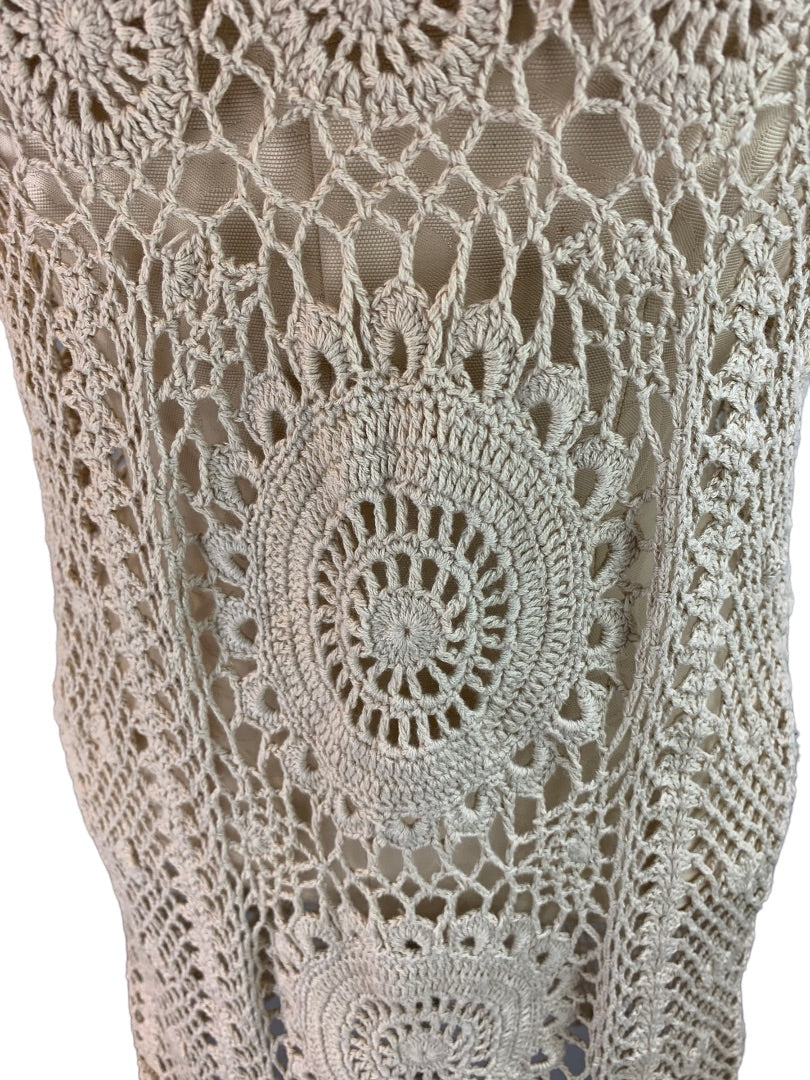 Medium Forever 21 Boutique Tan Crochet Dress Overlay Coverup 100% Cotton