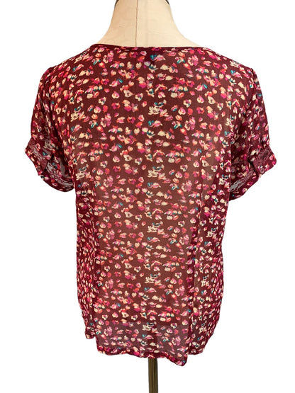 Large American Eagle Outfitters Red Floral Sheer Junior Women's Button Up Blouse