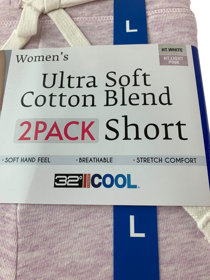 Large 32 Degrees Women's 2 Pack Ultra Soft Cotton Shorts Heather White Smokey Grape