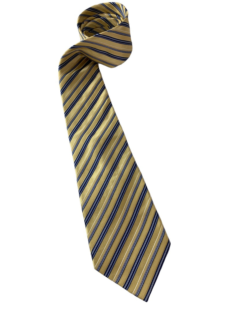 Stafford Men's Yellow Blue Diagonal Stripe Necktie Silk 60"L Tie