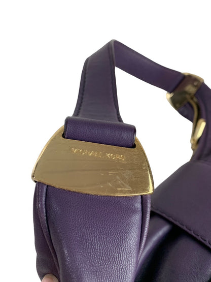 Michael Kors Morgen Purple Leather Hobo Bag Goldtone Hardware Buckle B-1006