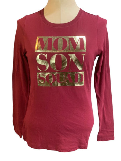 Small Place Women's "Mom Son Squad" New Long Sleeve Burgundy Tshirt