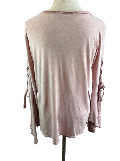 Large Vintage Havana Women's Pink Flare Bell Sleeve Soft Pullover Top