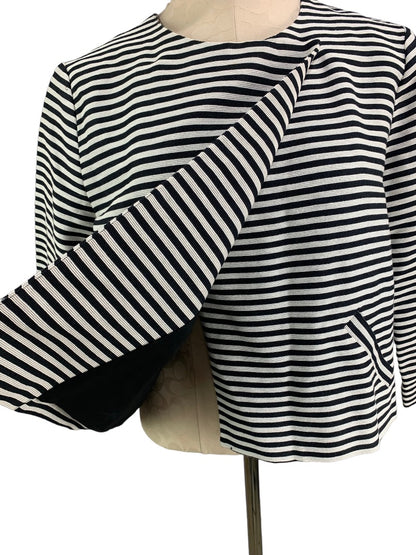 Medium (8/10) Chico's New Black White Stripe "Sarah" Jacket Travel Collection