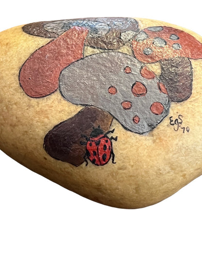 Signed Hand Painted Kitschy Mushroom Rock Signed 70's