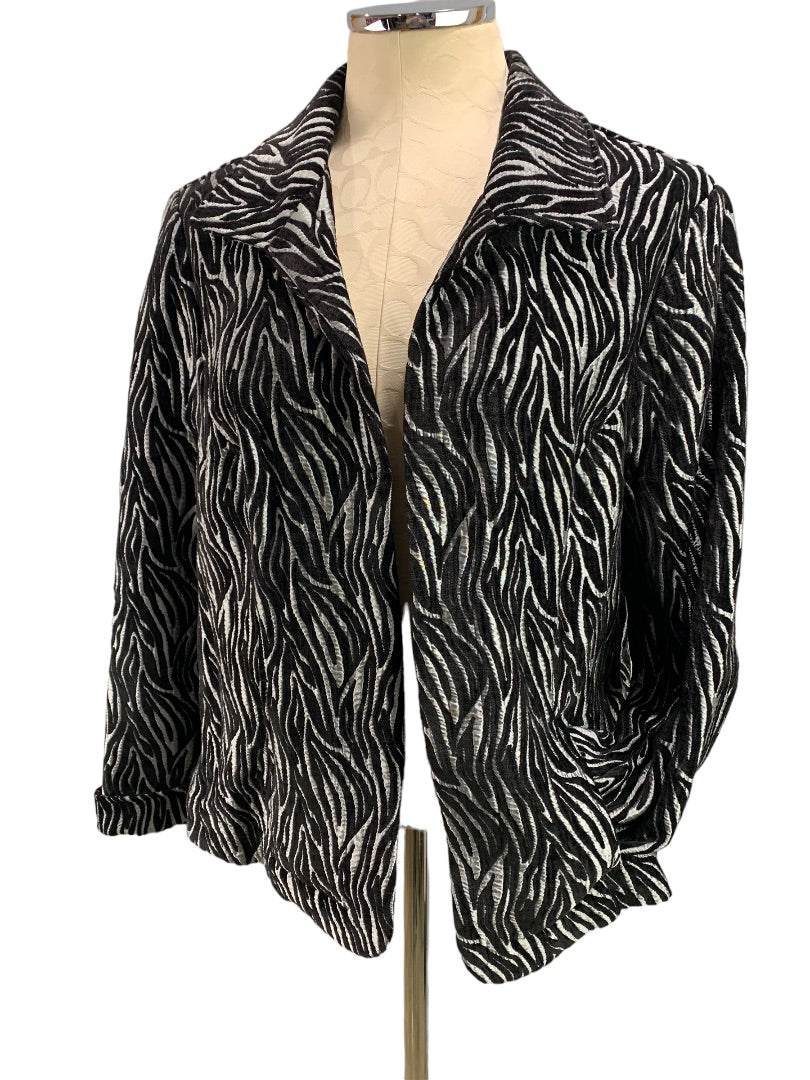 Size 12 Chico's Black Silver Women's Jacket Open Front Lagenlook