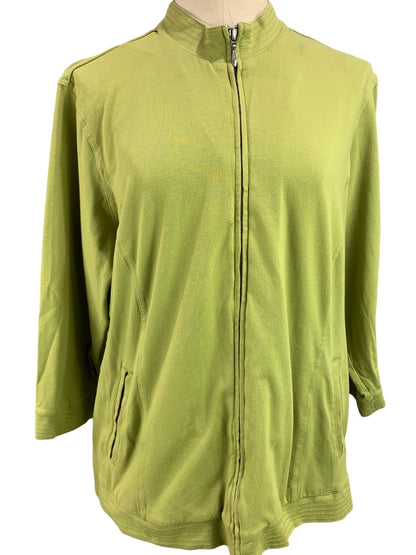 XL Additions by Chico's Women's Green Full Zip 3/4 Sleeve Sweatshirt