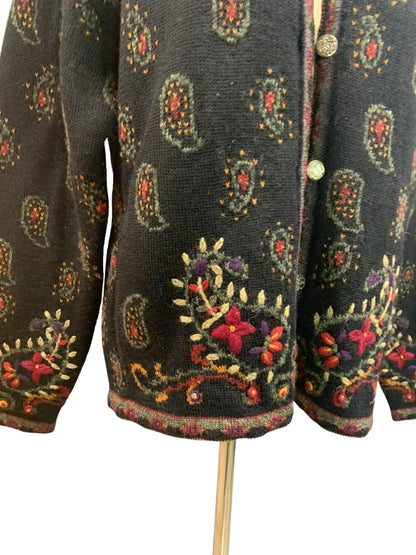 Large Nordic Design Women's Wool Cardigan Sweater Paisley Design Y2K Vintage