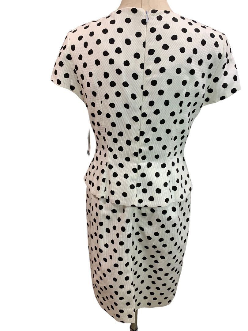 Size 8 Evan-Picone New Retro Style Black White Polka Dot Sheath Dress