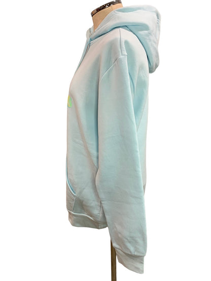 Large Adidas Women's New Pullover Hoodie Sweatshirt Light Blue Logo HJ9510