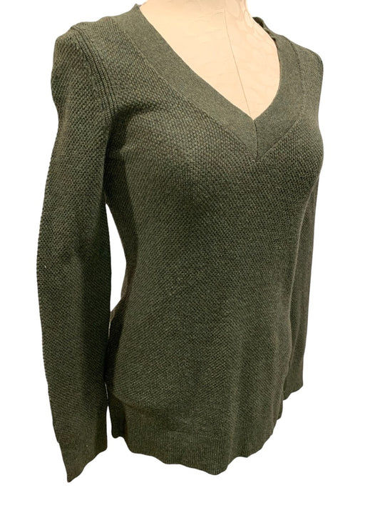 XS Gap Dark Green Women's V-Neck Sweater Long Sleeve Textured