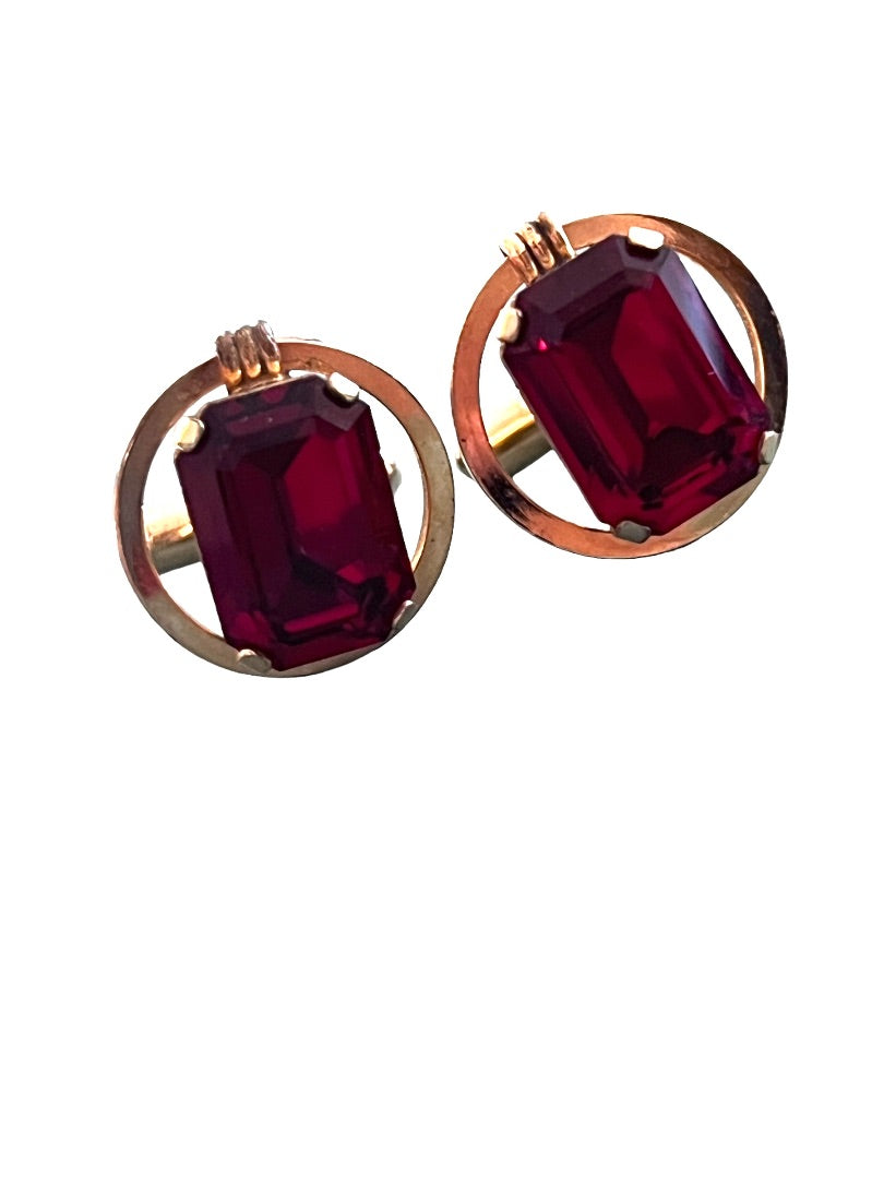 Rare Vintage Destino Ruby Glass Cufflinks 12k Gold Filled