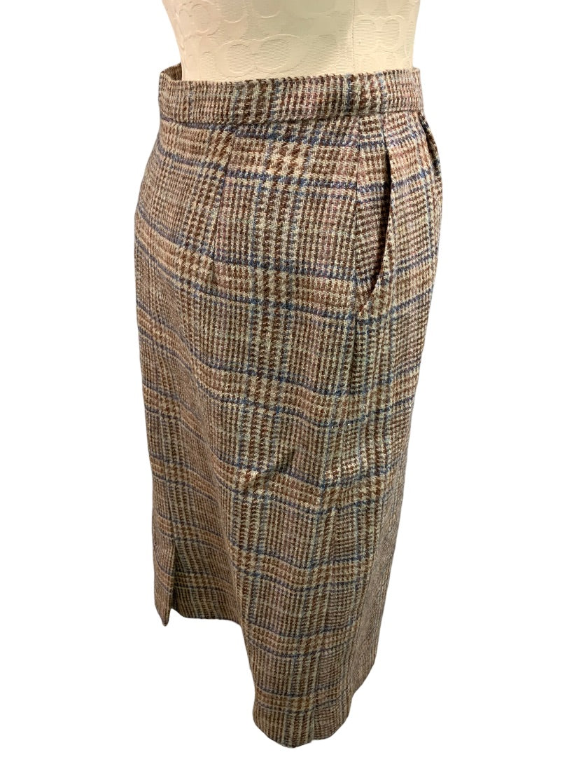 Size 10 Stacy Mark Women's Wool Plaid Skirt Pockets 1980s Vintage