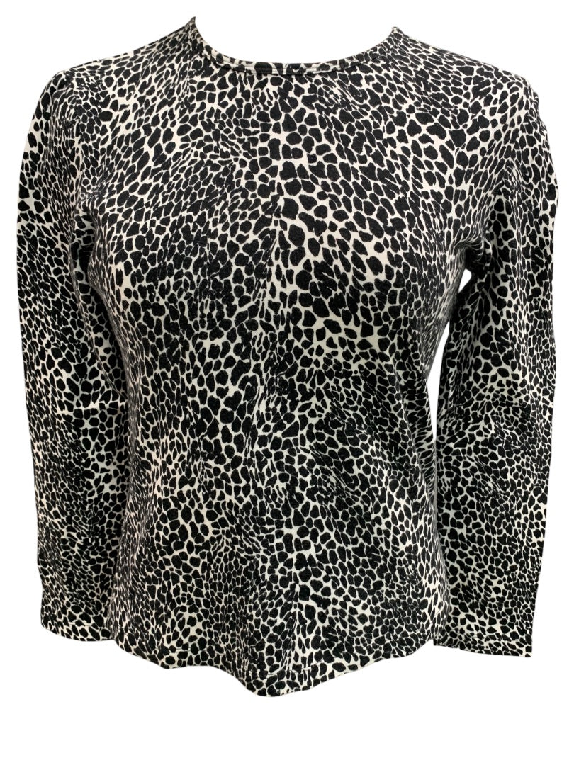 Medium Petite Jones New York Petite Women's Black White Animal Print Long Sleeve Tshirt