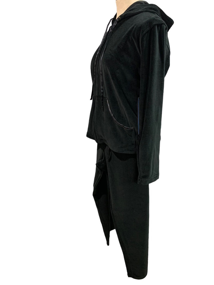 Small Jane Ashley Women's Black Velour 2 Piece Track Suit Y2K New