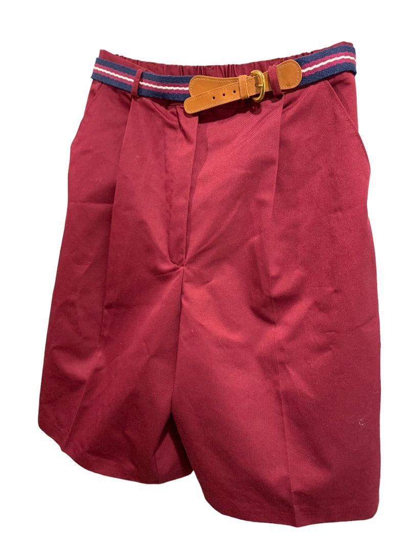 Size 12 Russ Sport Women's Burgundy New Chino Golf Shorts 1980s Belt