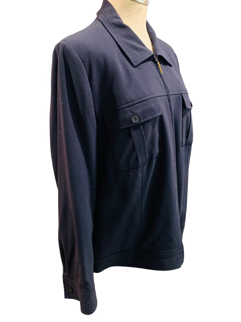 Size 14W Talbots Stretch Women's Navy Blue Zip Up Lightweight Jacket