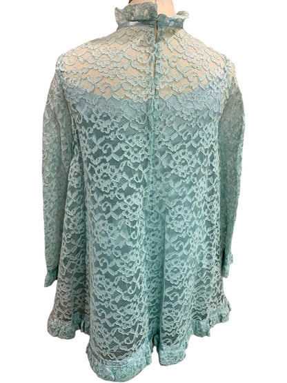 Vintage Aqua Swing Shift Mini Dress Vintage 1960s Lace Overlay Satin