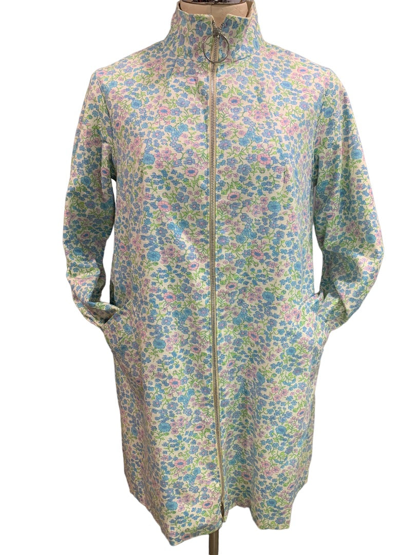 Medium Women's Reversible 1960s O-Ring Overcoat Pastel Flowers