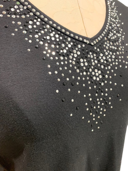 XS Quacker Factory Women's V-Neck Embellished Tshirt Short Sleeve Black