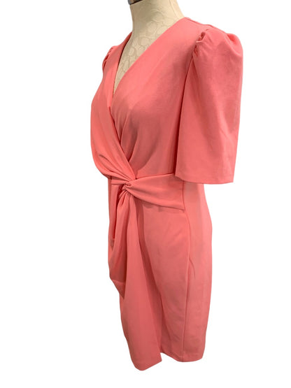 Size 10 DKNY New Coral Faux Wrap Dress Twist Front V-Neck Stretch Polyester