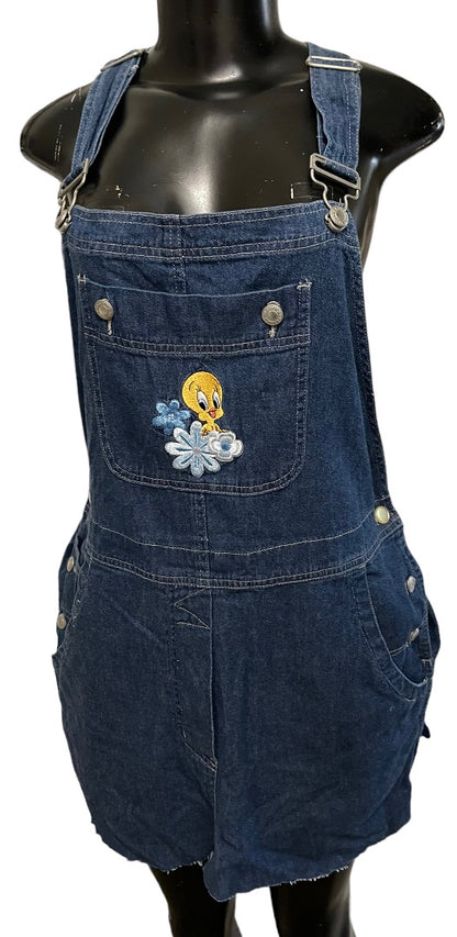 XL Warner Bros Studio Store Tweety Bird Denim Jean Jumper Raw Hem Junior Women's