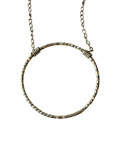 Silvertone and Goldtone Delicate 19" Chain Necklace Attached Circle Pendant