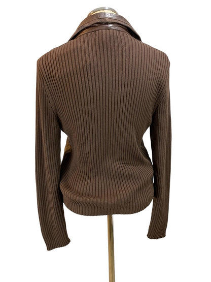 Medium Lisa International Women's New Brown Lamb Skin and Knit Jacket