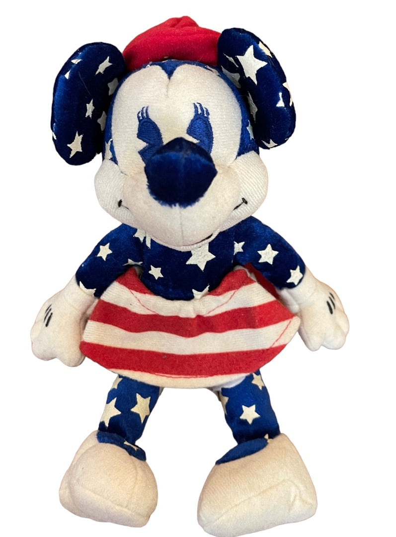 Disney Store Patriotic Red White Blue Minnie Mouse Blue Nose 9" Plush