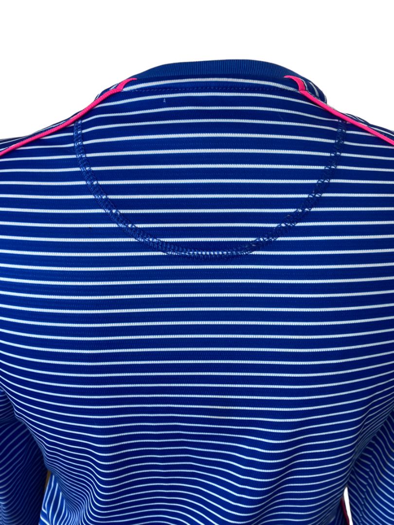 Large Reel Legends Freeline Blue Striped Long Sleeve Fishing Shirt Pink White